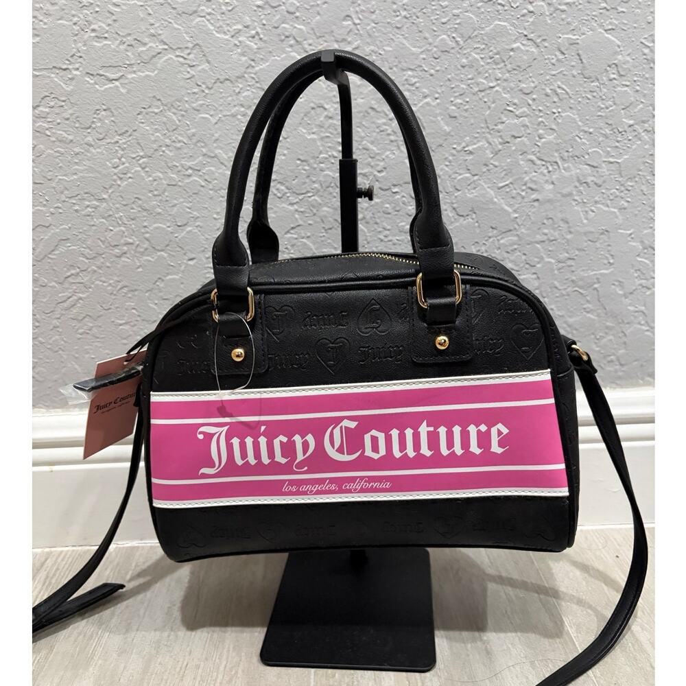 Juicy Couture Fashionista Bowler Satchel Bag Black Pink NWT